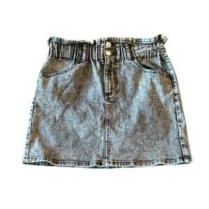 Black Denim Mini Skirt Sz. 29, Y2K, High Waist, Acid Wash, Grunge, Punk